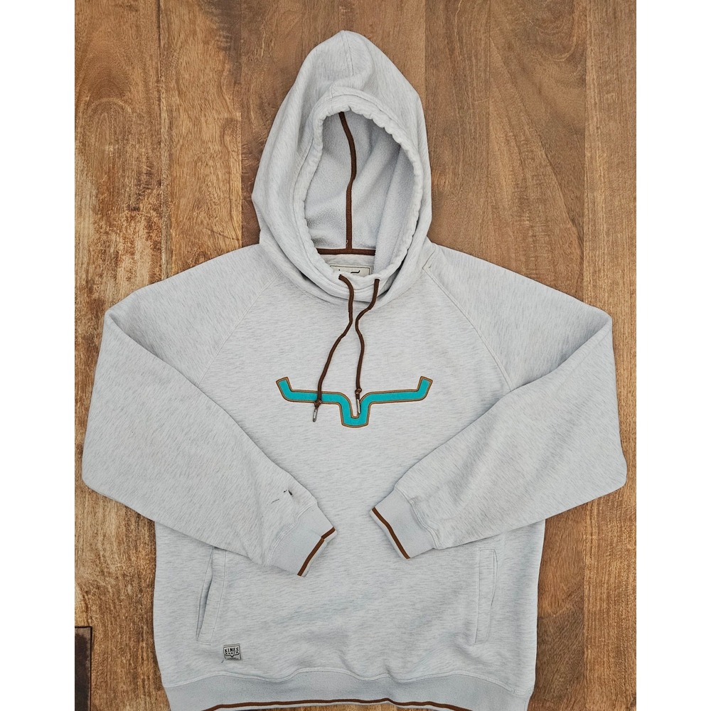Kimes Ranch Two Scoops Hoodie Womens XXL Heather Gray Teal Cowl Neck - Stains